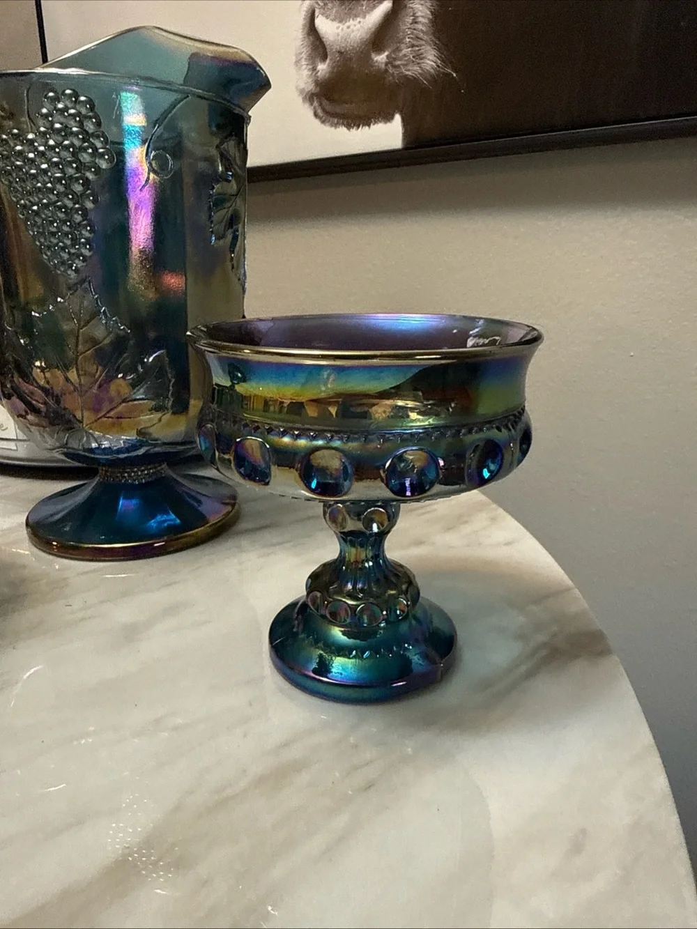 Depression glass blue wide cup/ pedestal stand wide bowl